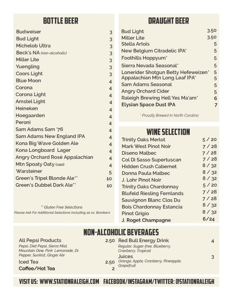 Beverage Menu – Station Raleigh